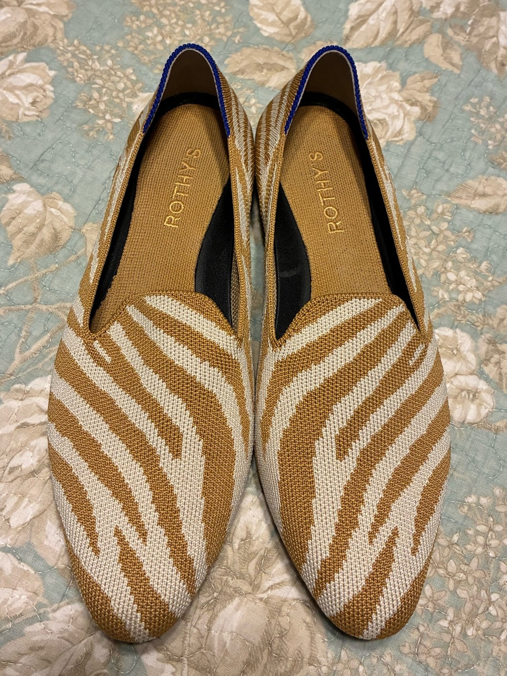 Rothy's Tan & Cream Zebra Knit Slip-On Loafers